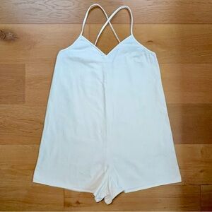 Zara White Boho Strappy Denim Romper Shorts EUC Women's XL Jumpsuit